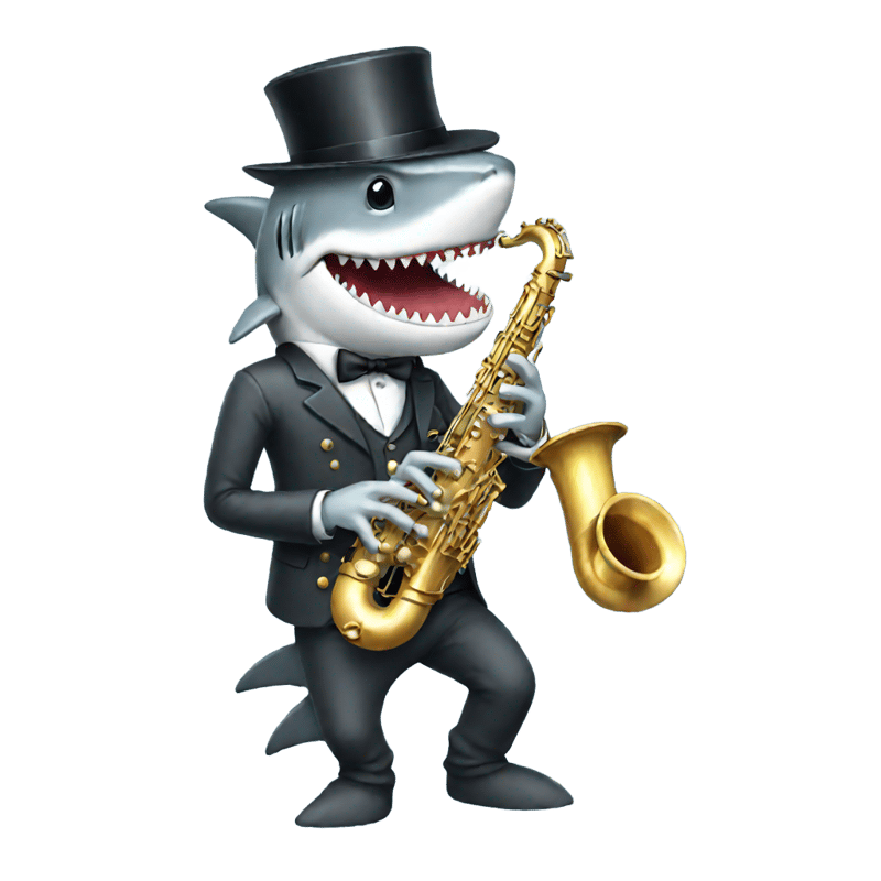 Shark with tophat playing the saxophone