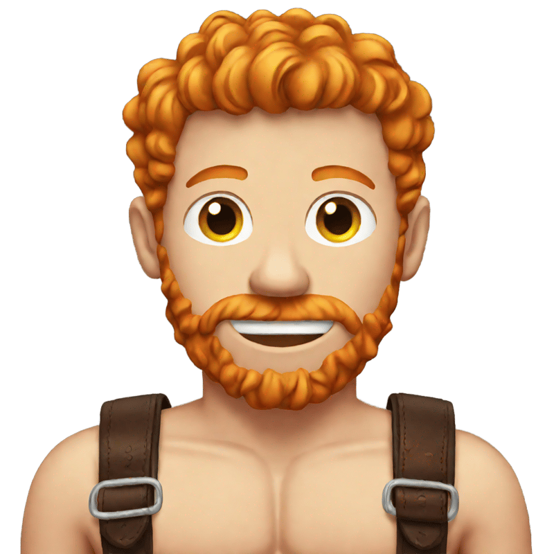 shirtless ginger guy wearing red undies and leather chest straps