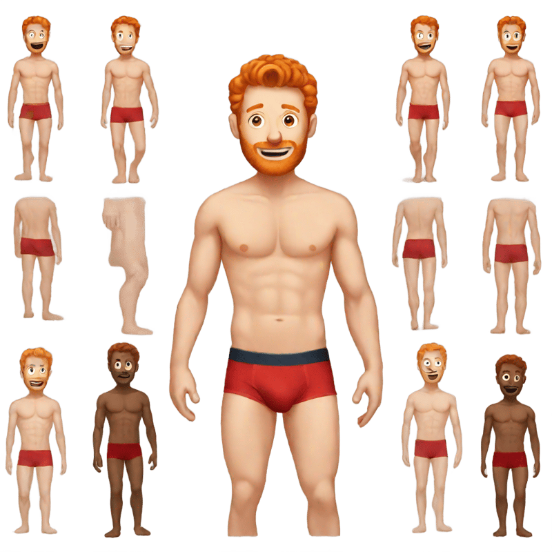 shirtless ginger guy wearing red undies