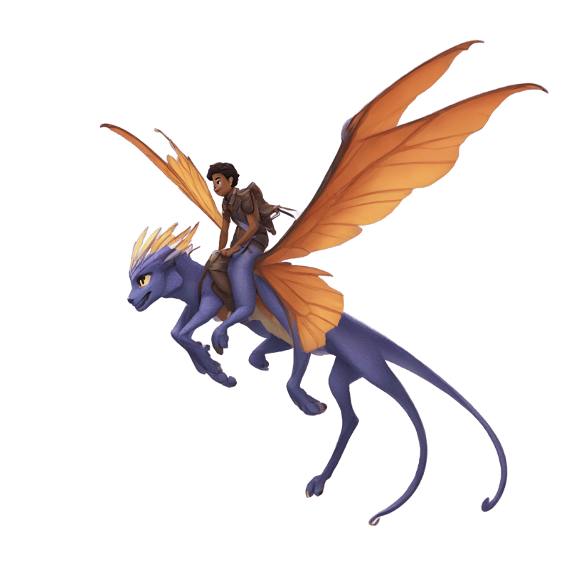 Silkwing from Wings of Fire with a rider