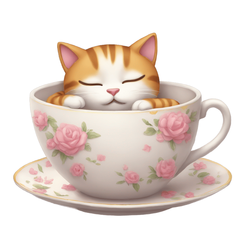 sleepy cat in teacup