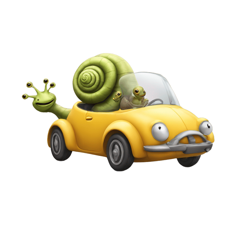 Snail alien driving a car