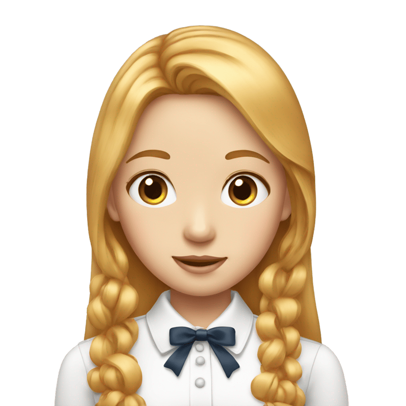 Strawberry blond girl with straight hair and bow and white collared shirt