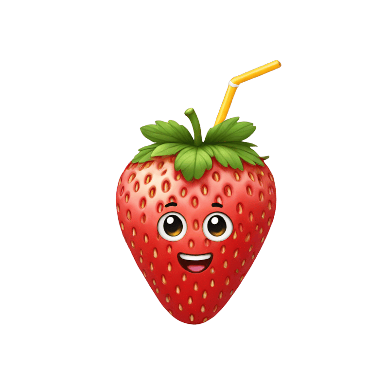 strawberry with a straw sticking out of it