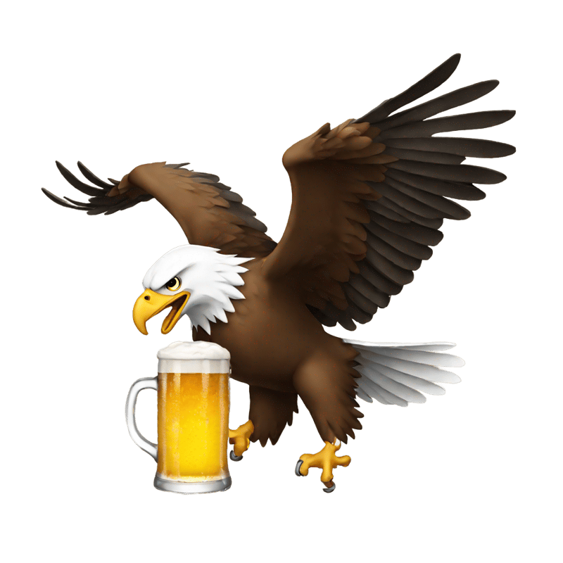 The eagle flies with a beer mug