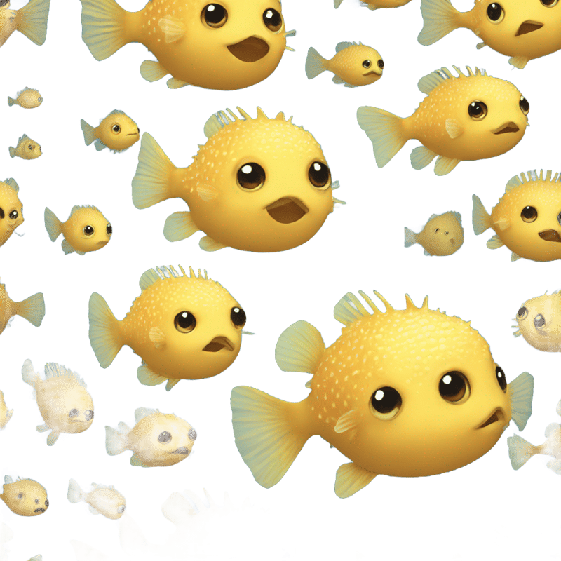 The first meme emoji should be a puffer fish face meme with a bubble body