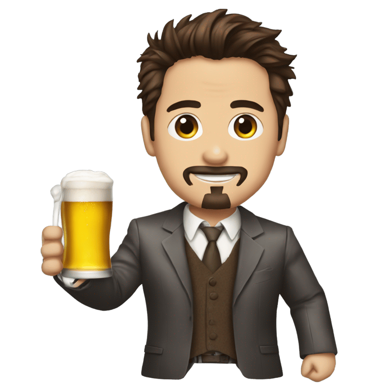 tony stark with a beer suit