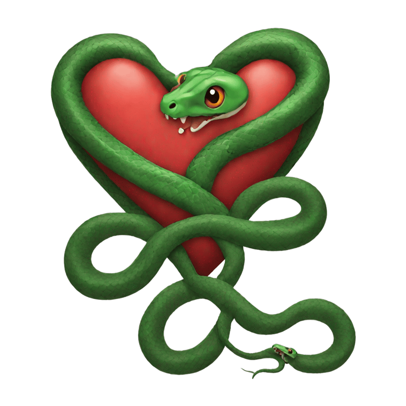 two snakes kissing in a heart