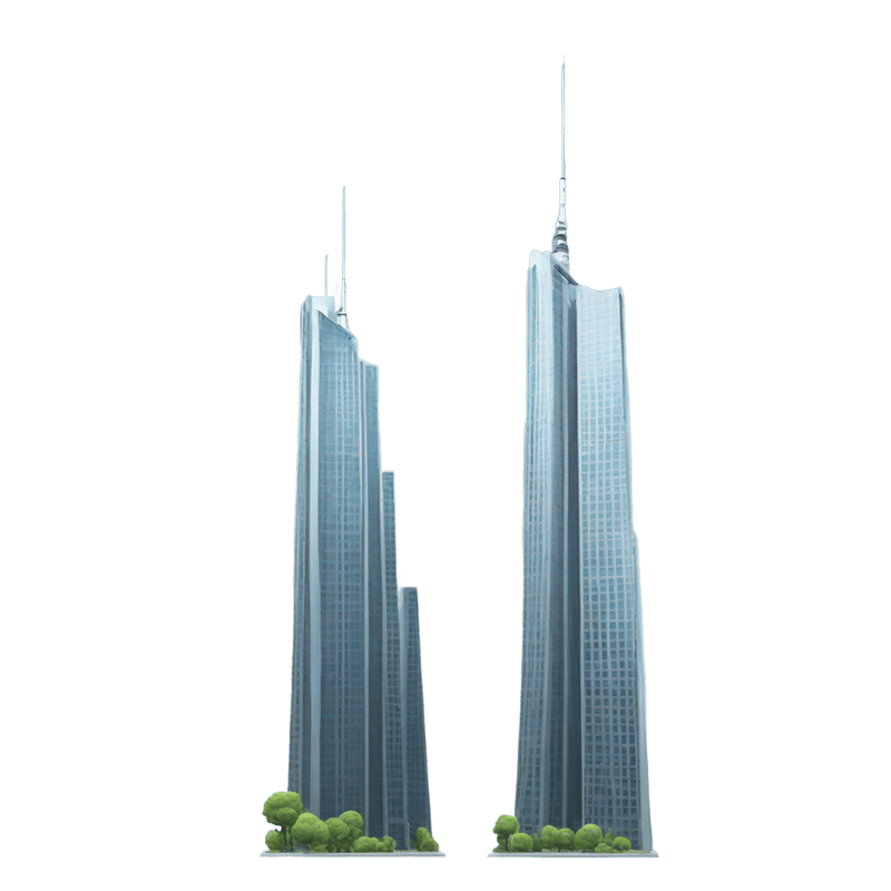 Two tall skyscrapers with one having an antenna on top