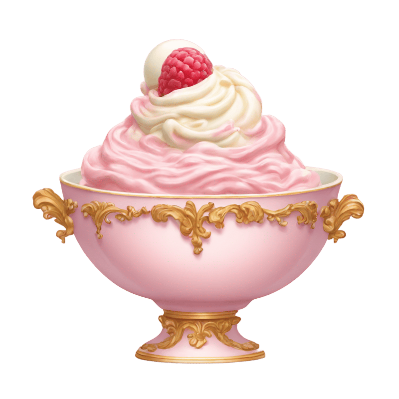 vintage pale pink rococo bowl with ice cream