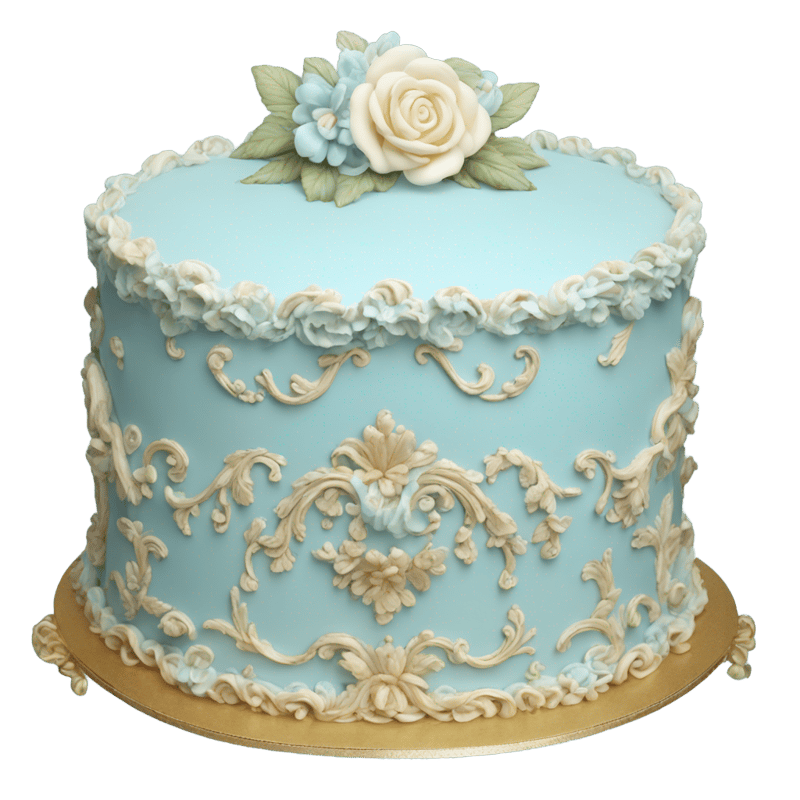 vintage rococo highly detailed pale blue cake