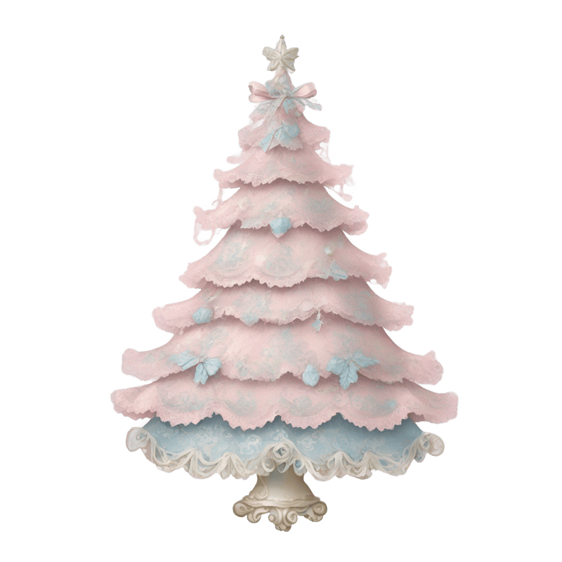 vintage rococo light pink and blue christmas tree with lace and frills