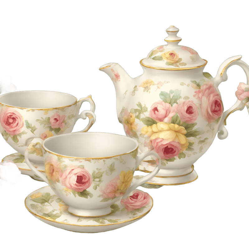 Vintage-style rococo floral teapot and cups