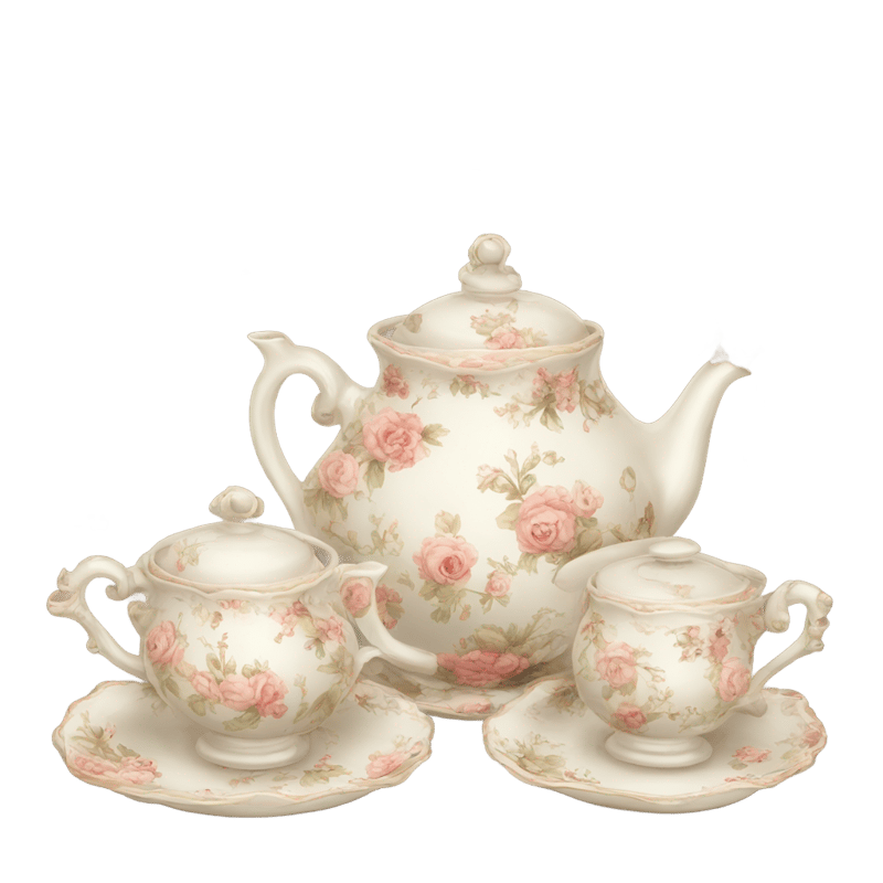 Vintage-style rococo floral teapot and cups