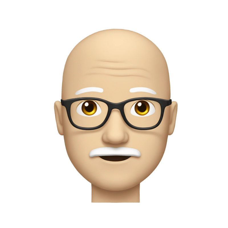 white bald guy with black mustache, beard and glasses