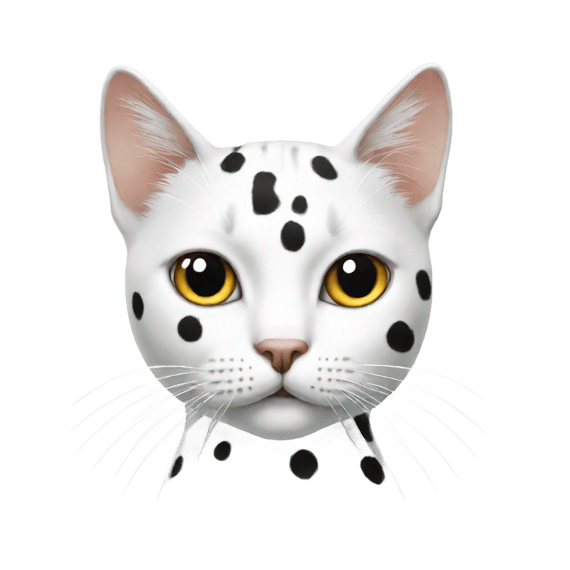 White cat with black spots on head like bowlcut hair