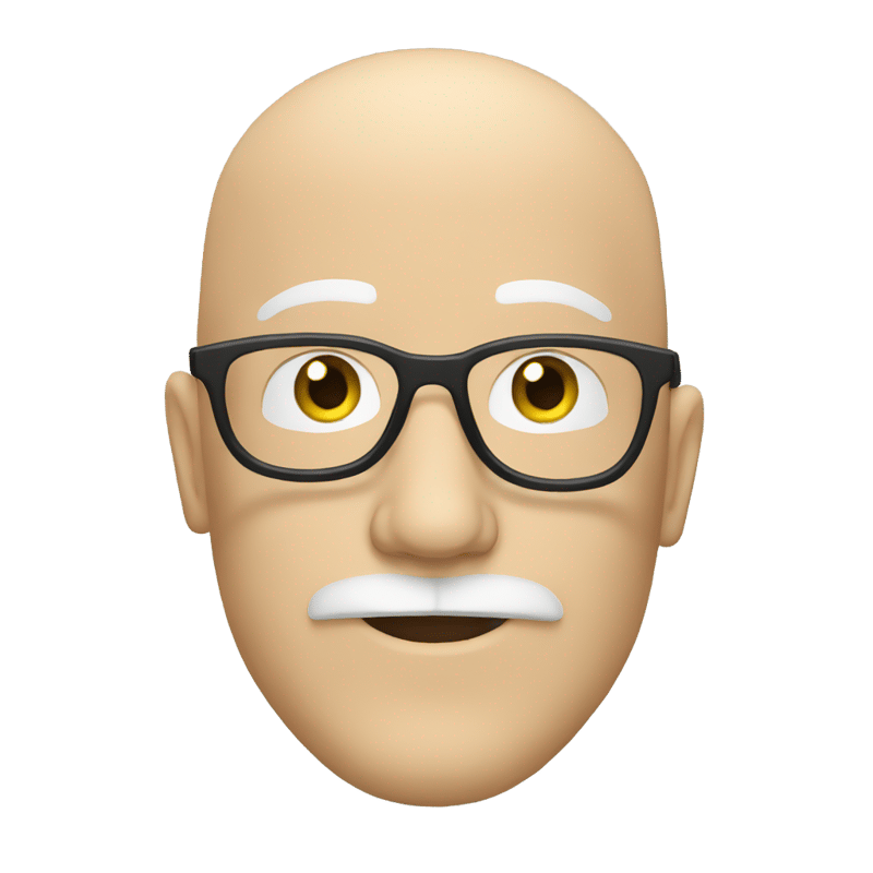 white man bald with mustache beard and glasses