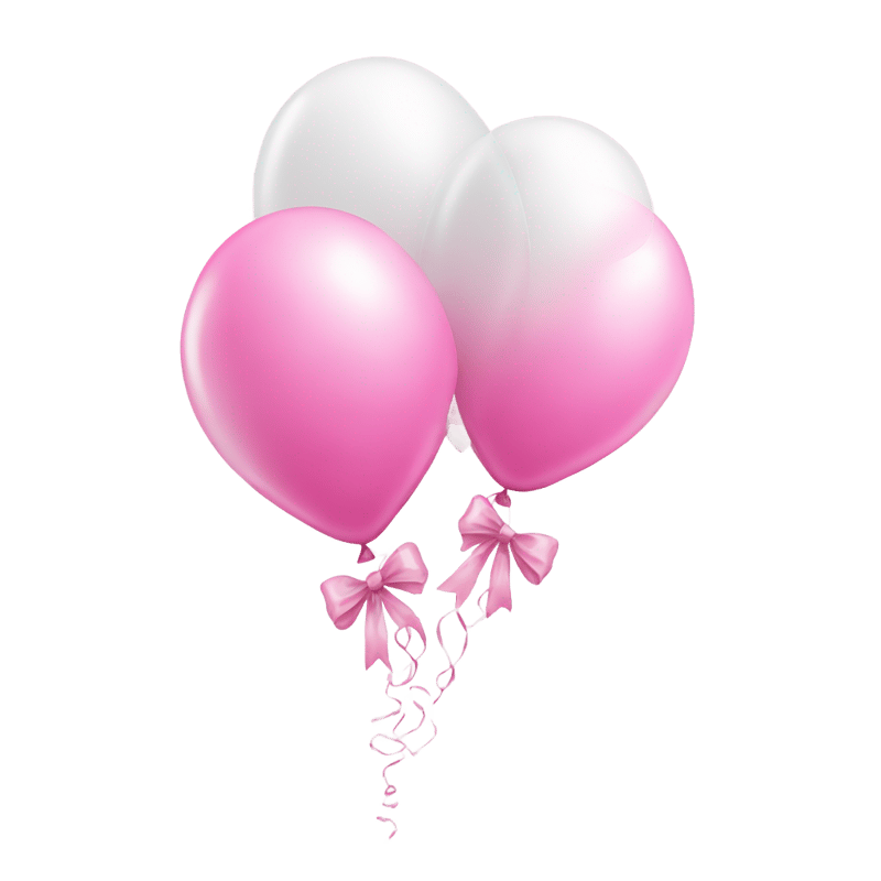 White party balloons with a pink bows print.