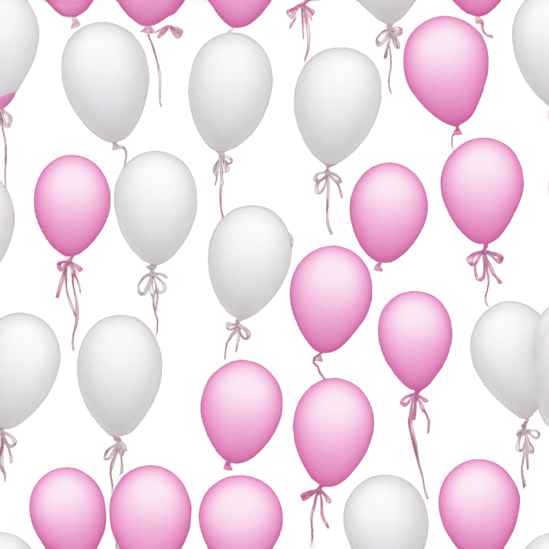 White party balloons with a pink bows print.