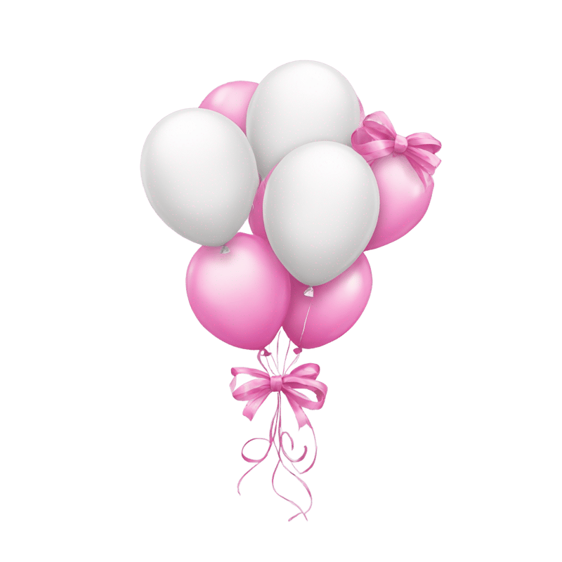 White party balloons with pink bows attached to the balloon.