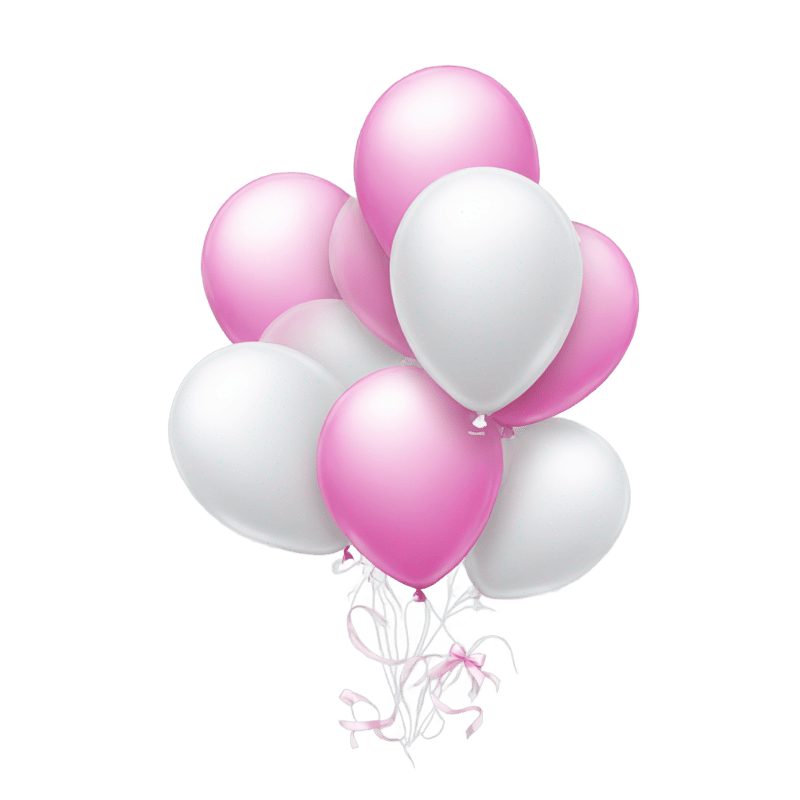 White party balloons with pink bows attached to the balloon.