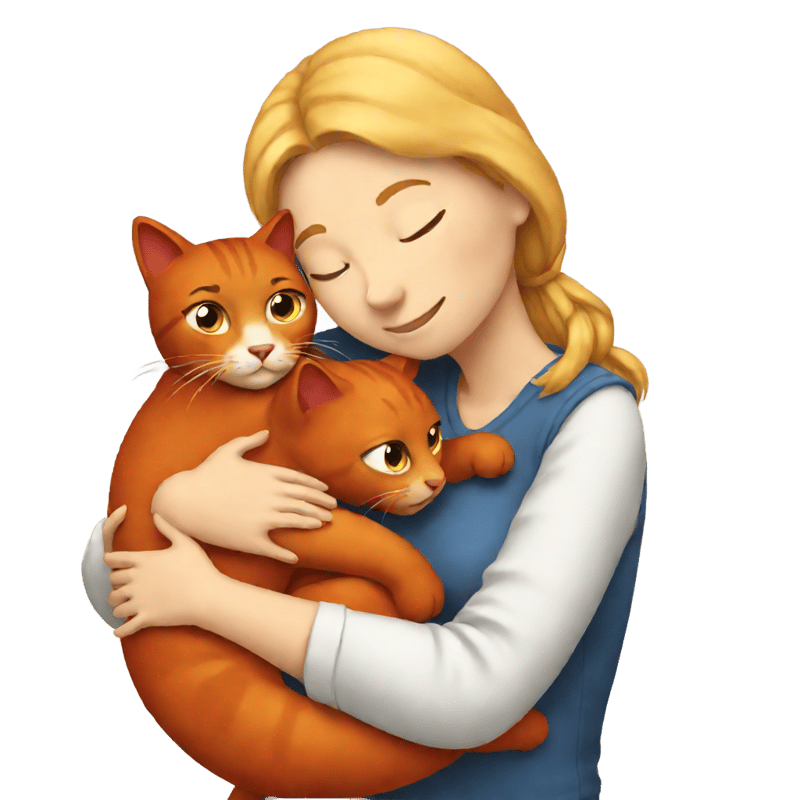 white woman hugs red cat