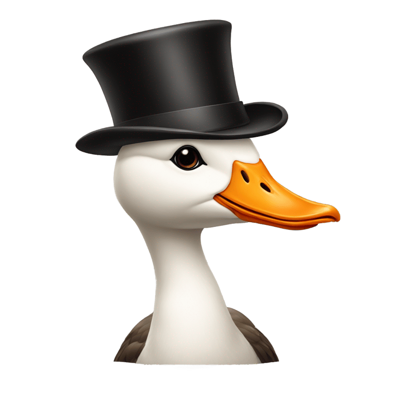 genmoji : A cute, unrealistic  side facing goose with a top hat