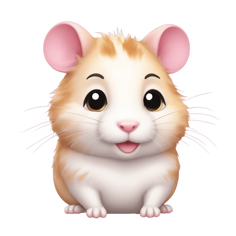 genmoji : Hamphrey is an anthropomorphic hamster with light pink fur and rosy cheeks. His eyes are big and bright, and he has a friendly smile. Hamphrey wears a white shirt with colored polka dots