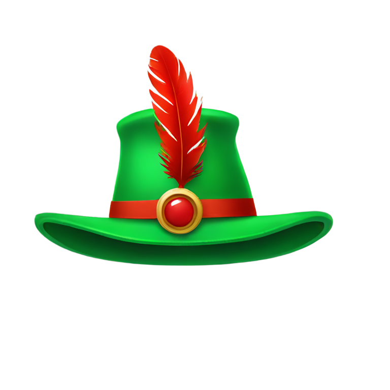 genmoji: green alpine hat with a red feather