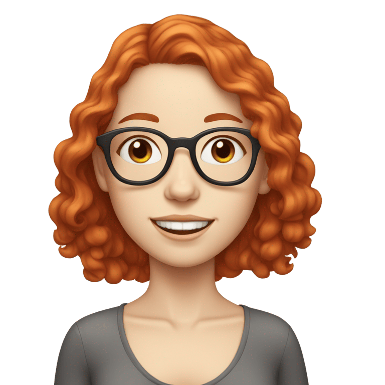 genmoji: Girl with pale skin glasses and red wavy hair with a middle part