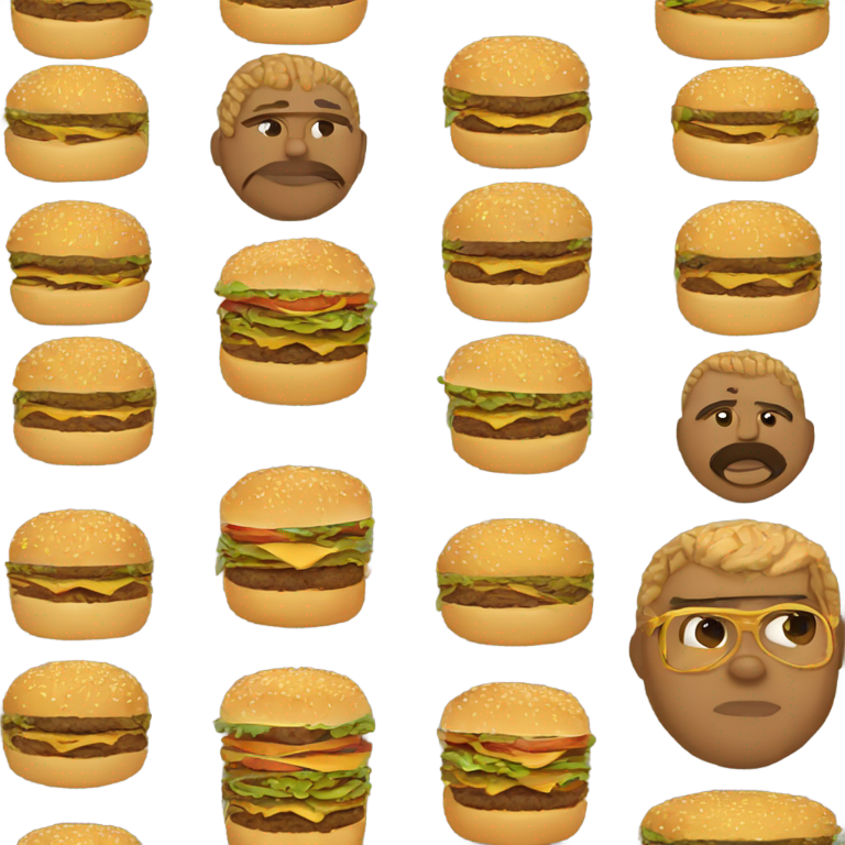 genmoji: fat black guy thick eyebrows hair in cornrow braids big lips no facial hair shorter braids eating burger