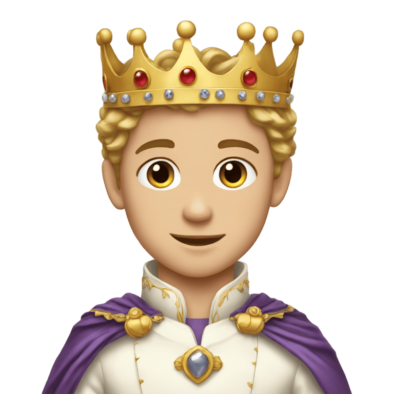 genmoji: young prince without beard wearing a crown and prince costume and is fair skinned