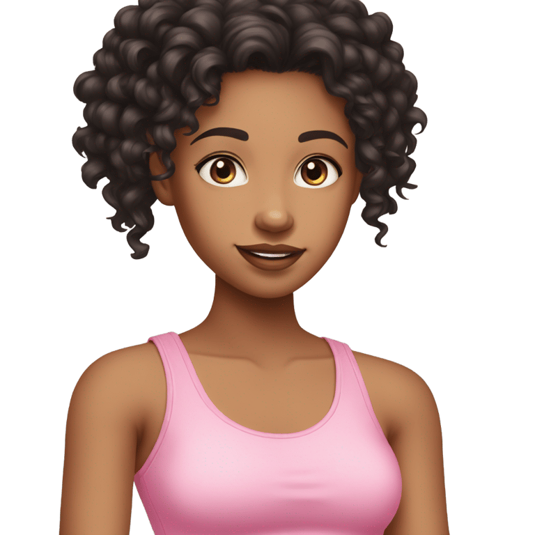 genmoji: medium-light brown skin girl with long curly black hair wearing pink tank top