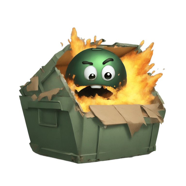 genmoji: bomb explosion  sad creature dumpster