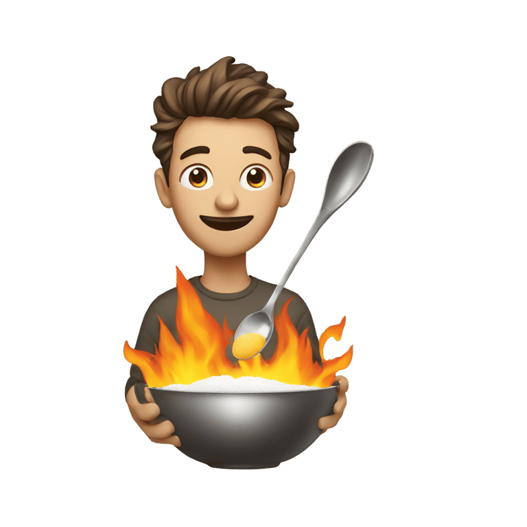 絵文字：Man holding sugar on a spoon above an open flame