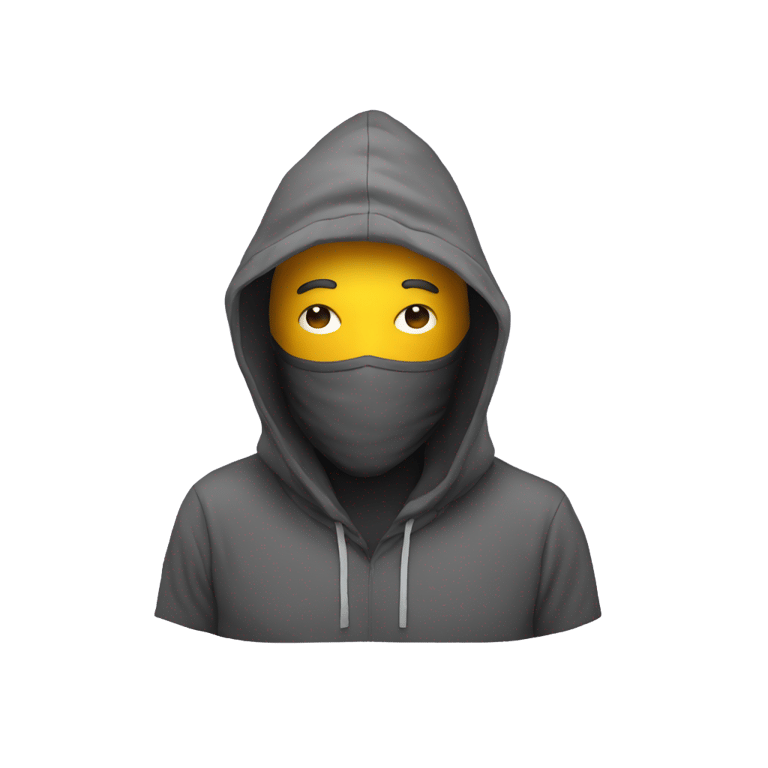 genmoji: A man with a mask that has a square on it covering his face with a hoodie the hex color of #f44336