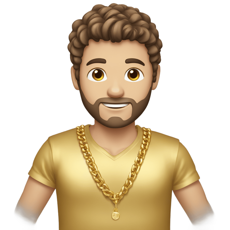 genmoji: brown haired Caucasian male with a gold shirt, gold chains and gold wrist bands