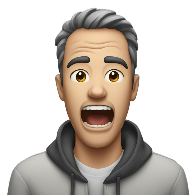 genmoji : Une personne s'étranglant légèrement les mains autour du cou et criant