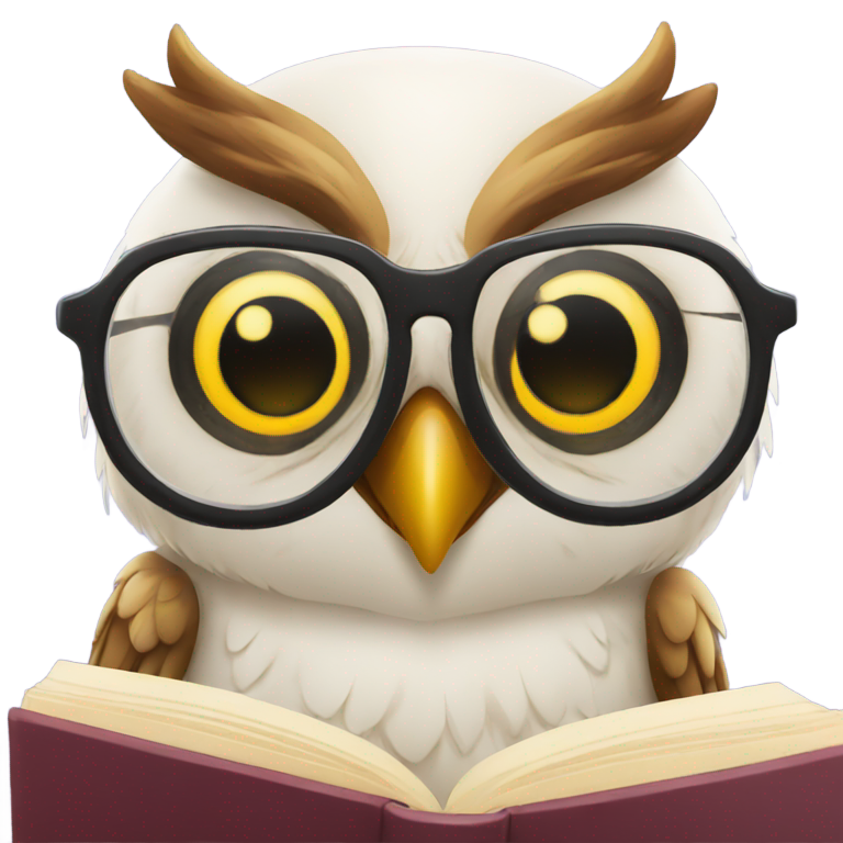 genmoji: Smiley face Owl with glasses reading a book