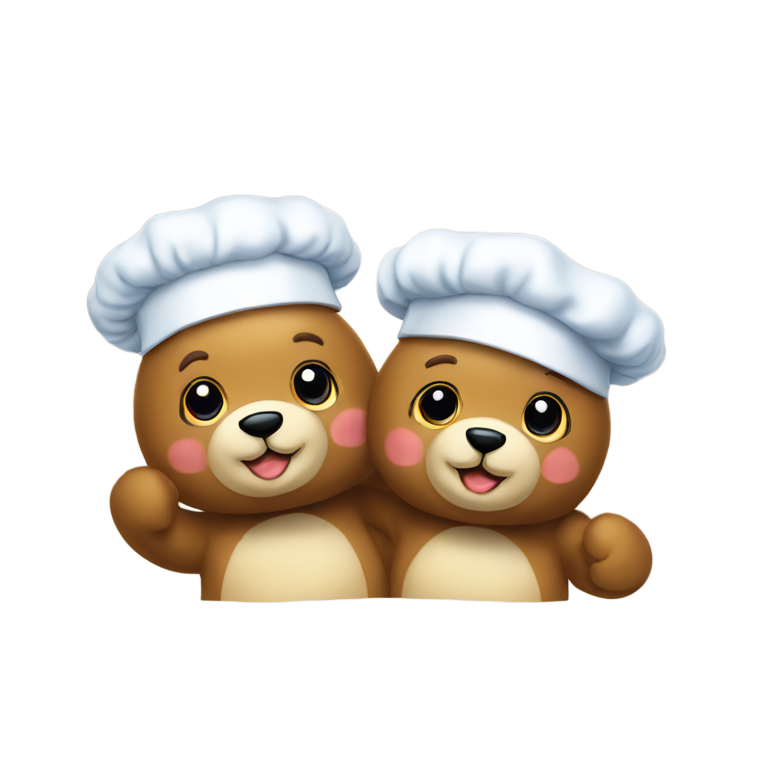genmoji : Deux ours en peluche avec toques (chapeau de chef)