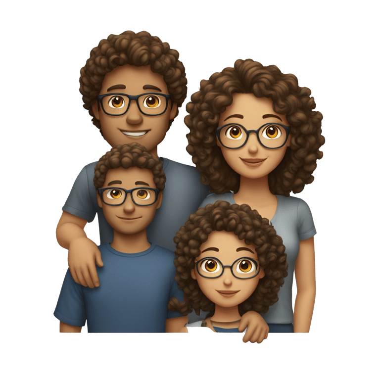 genmoji: A couple with a curly-haired young man and a brown-haired girl with glasses.