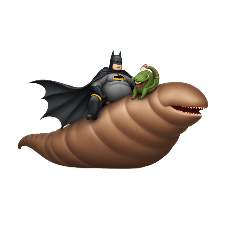 genmoji: Obese Batman riding an obese earthworm