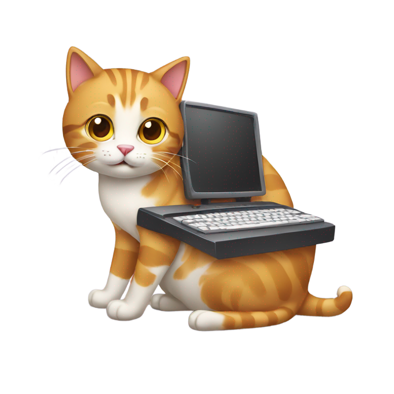 genmoji: Cat using a keyboard pc.