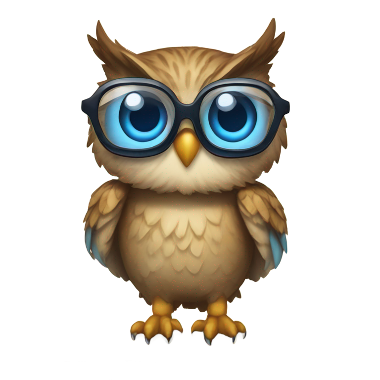 genmoji: Owl with blue cat eye glasses looking from behind a book it’s holding up