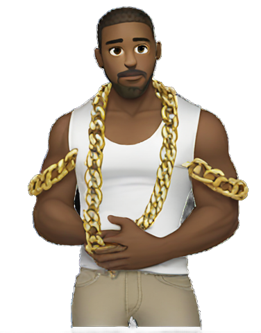 genmoji: a white male with a gold chain shirt, gold chain necklaces, gold chain armbands