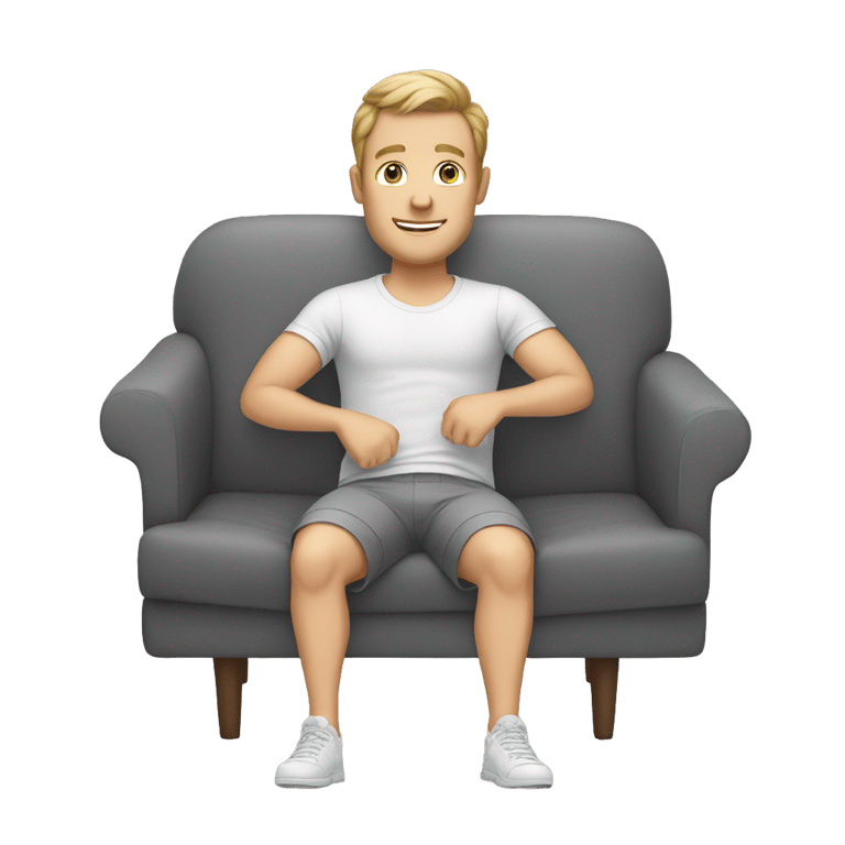 genmoji: white man in grey shorts sit on couch