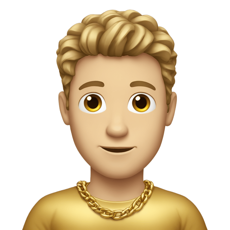 genmoji: Caucasian male with a gold shirt, gold chains and wrist bands, and brown hair