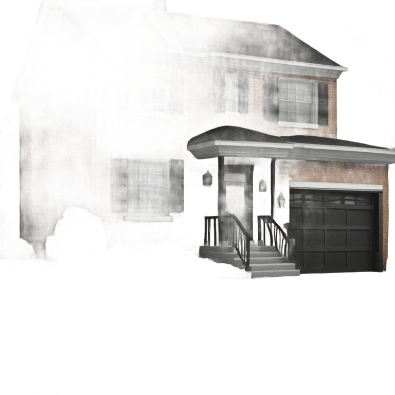 genmoji: front of a 2 floor brick house black door with cheminer