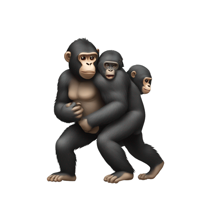 genmoji: A monkey struggling to carry a gorilla