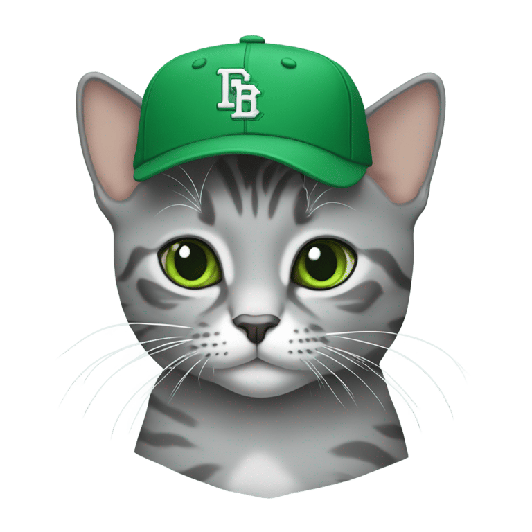 genmoji：灰色短毛猫，戴着绿色凯尔特人棒球帽